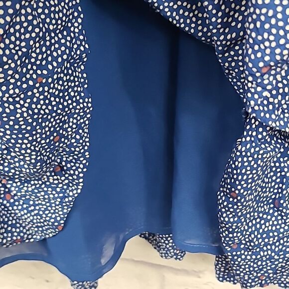 Lucky Brand Ruffled Surplice Blue Polka Dot Dress Cute Casual Comfy Pullover LB - Picture 7 of 11